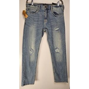 NEW R Society Mens Light Wash Distressed Stretch Denim Jeans Straight Fit 34x30